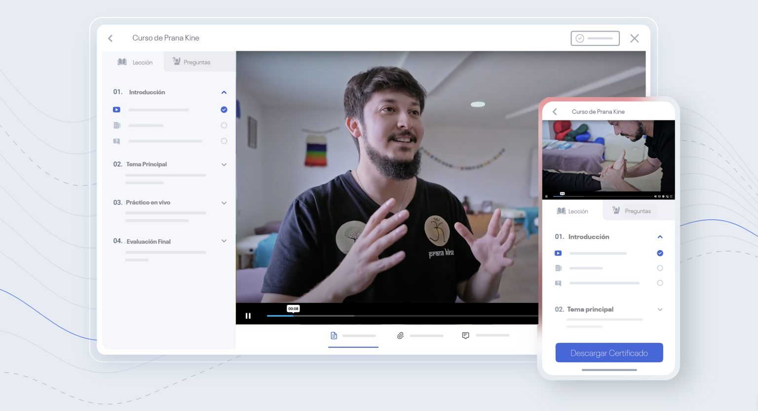 Aula virtual de Prana Kine en computador y celular